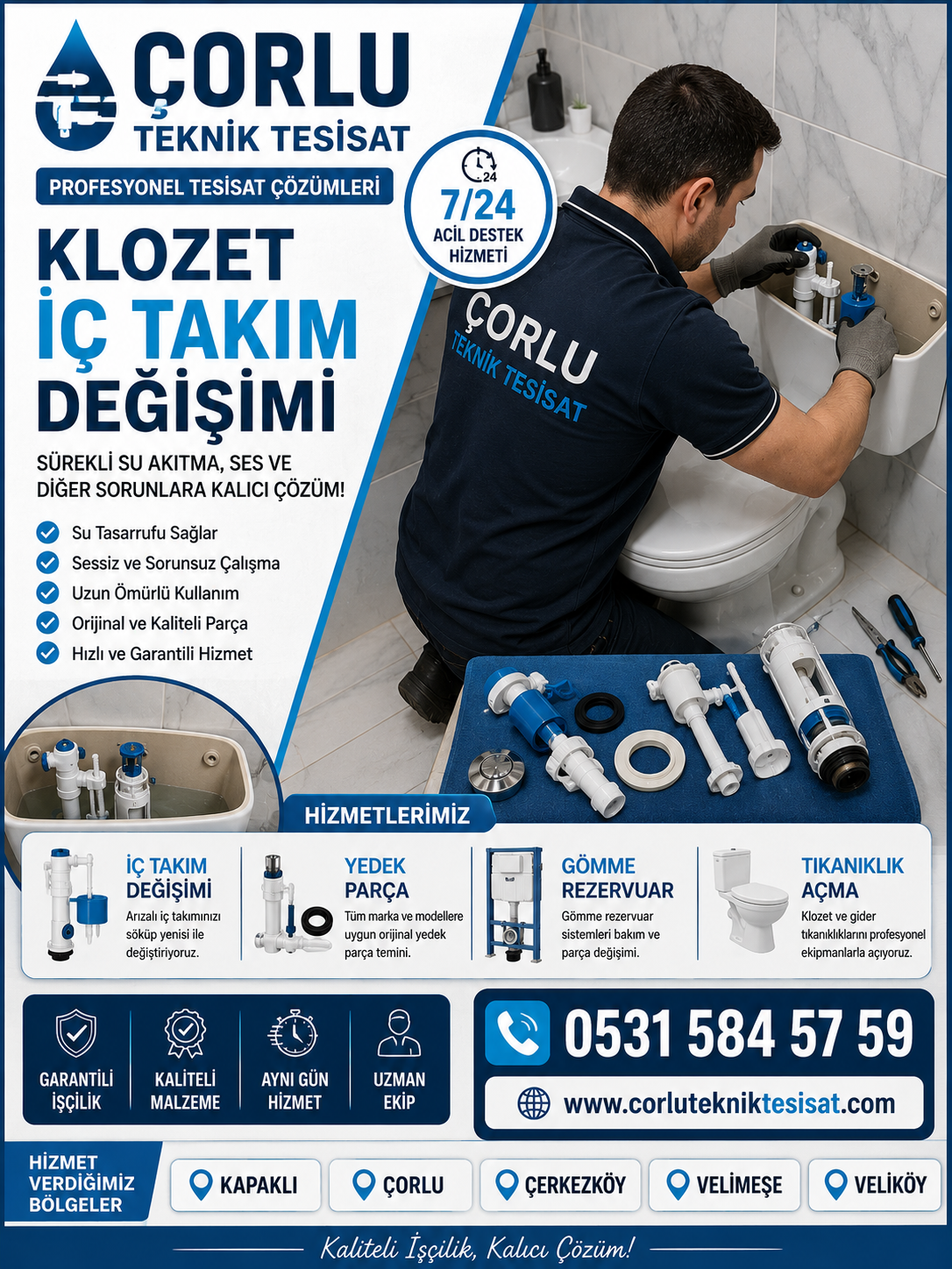 Kapaklı Klozet İç Takım Değişimi ve Yedek Parça Temini Hizmeti