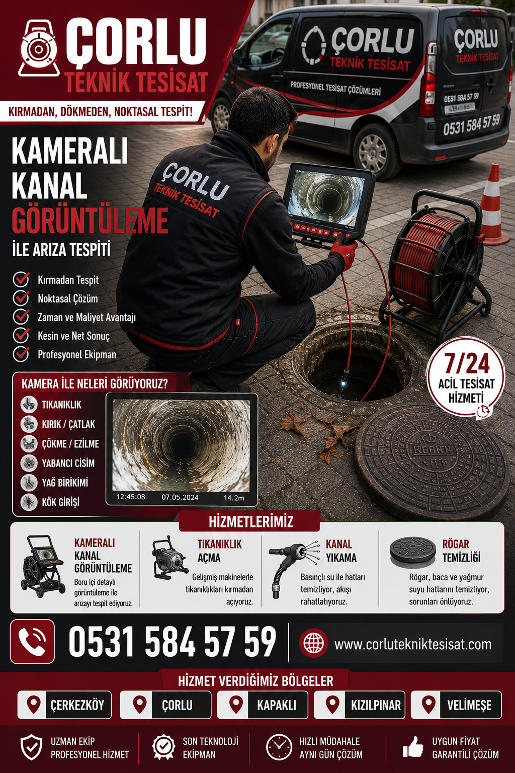 Çerkezköy Kameralı Kanal Görüntüleme ile Kırmadan Arıza Tespiti