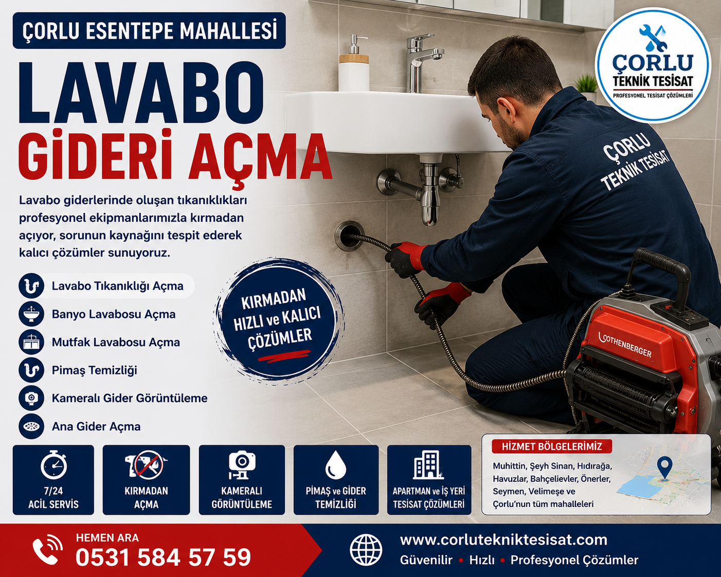 Çorlu Esentepe Mahallesi Lavabo Gideri Açma