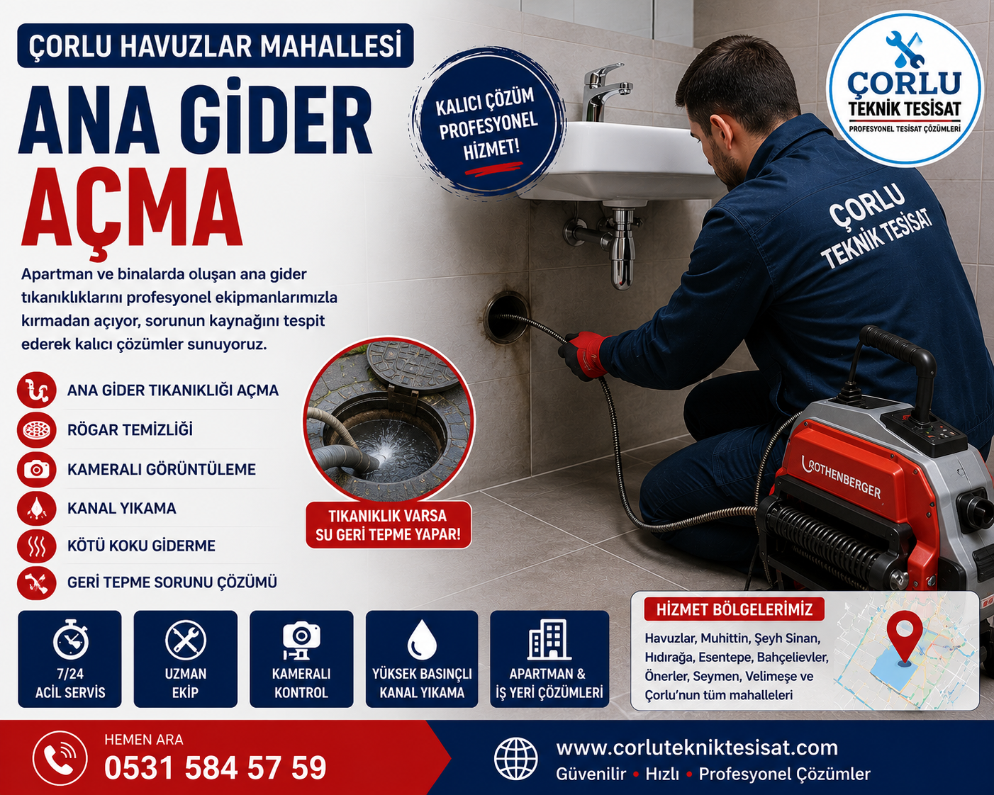 Çorlu Havuzlar Mahallesi Ana Gider Açma