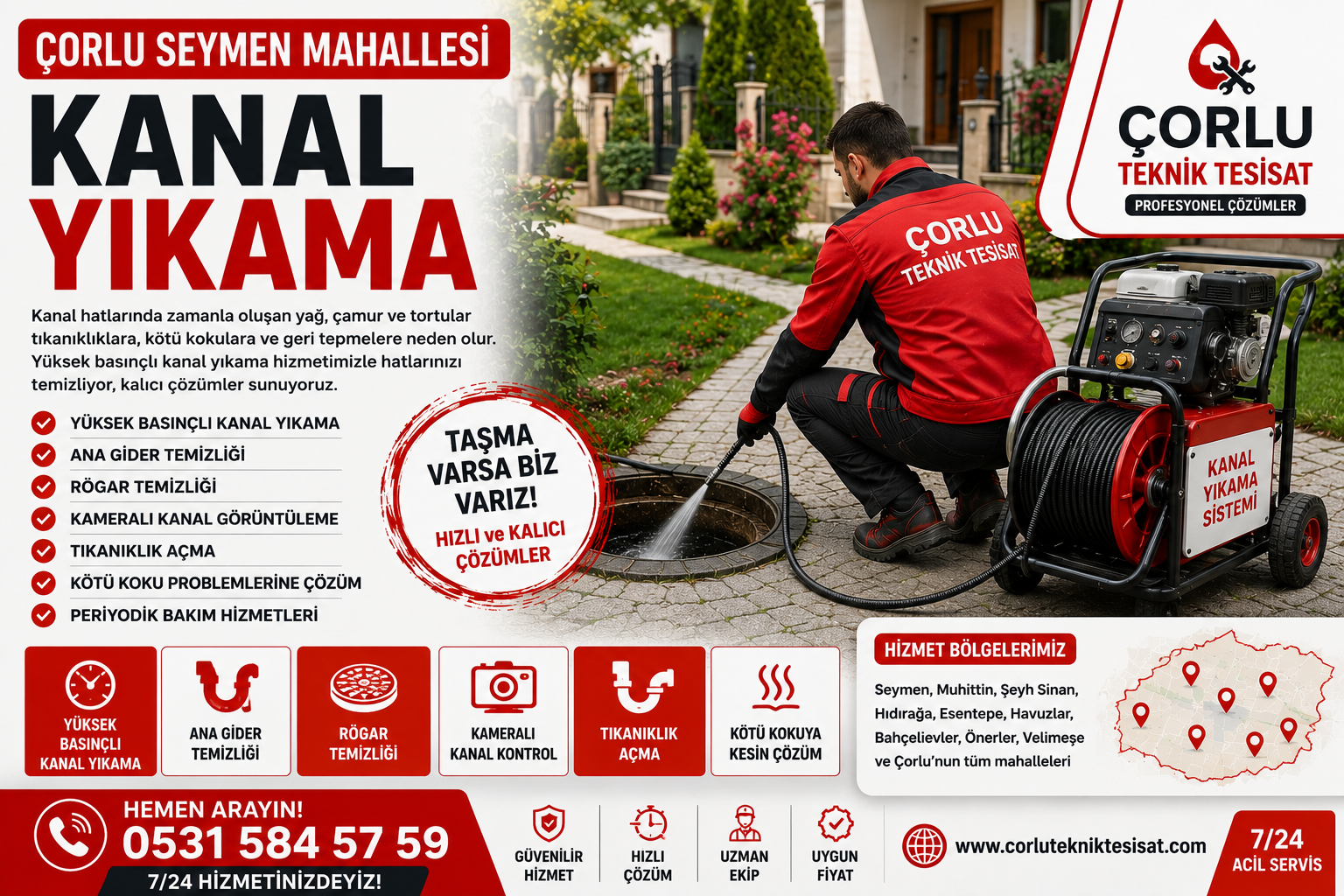 Çorlu Seymen Mahallesi Kanal Yıkama