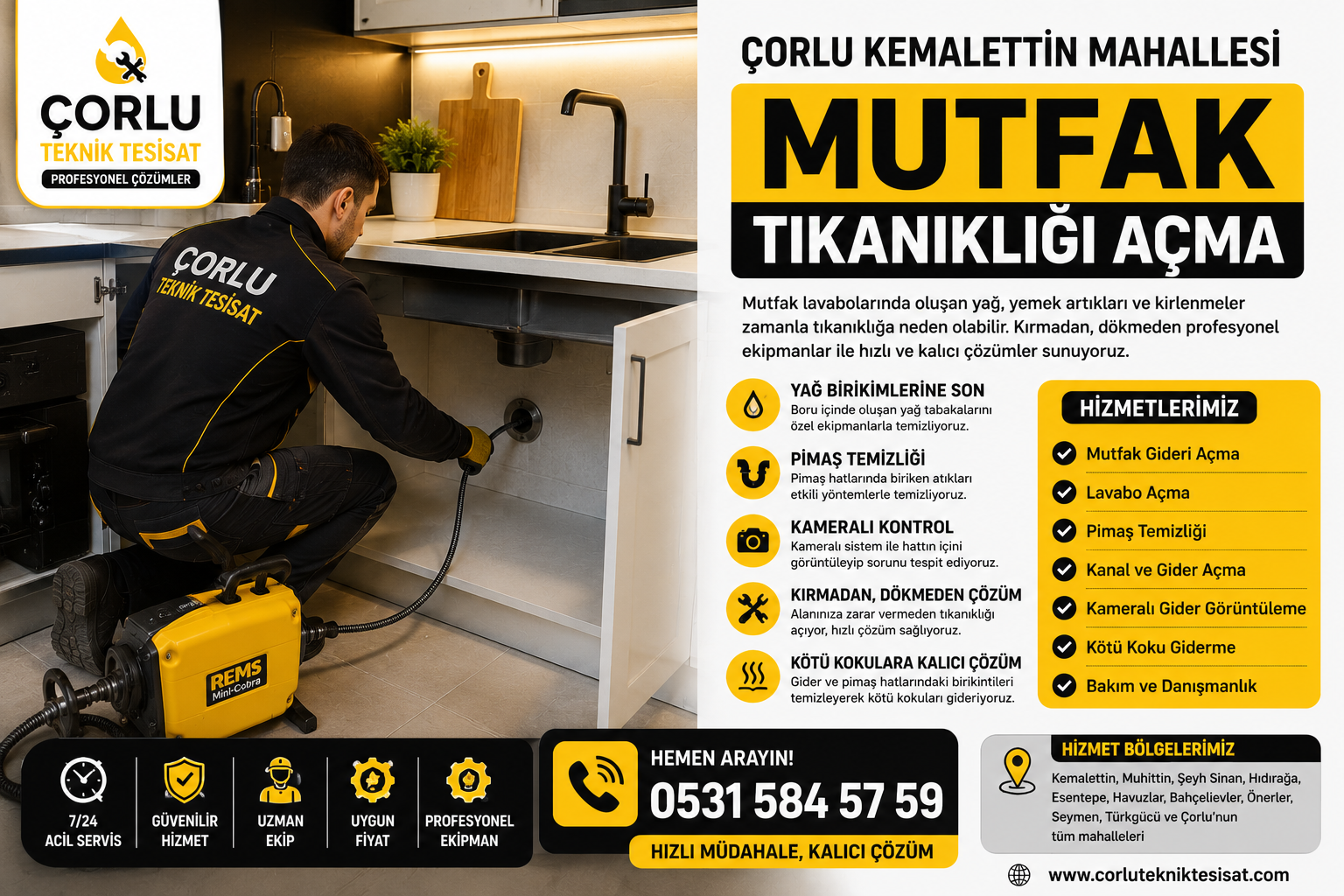 Çorlu Kemalettin Mahallesi Mutfak Tıkanıklığı Açma