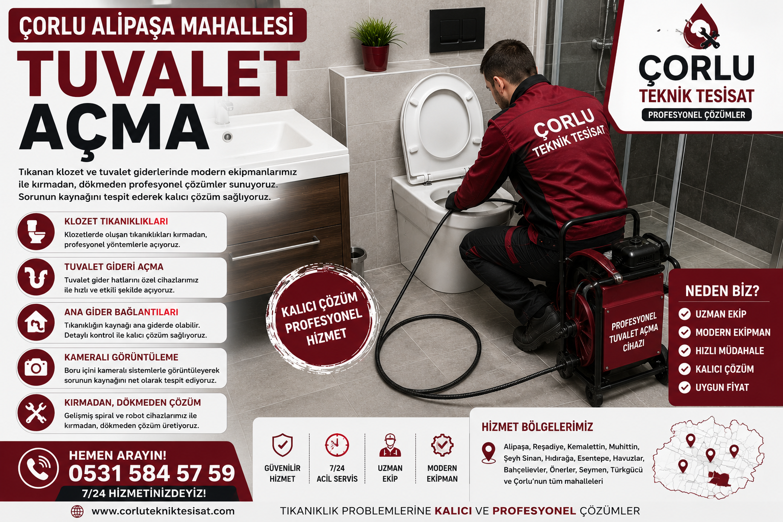 Çorlu Reşadiye Mahallesi Lavabo Açma