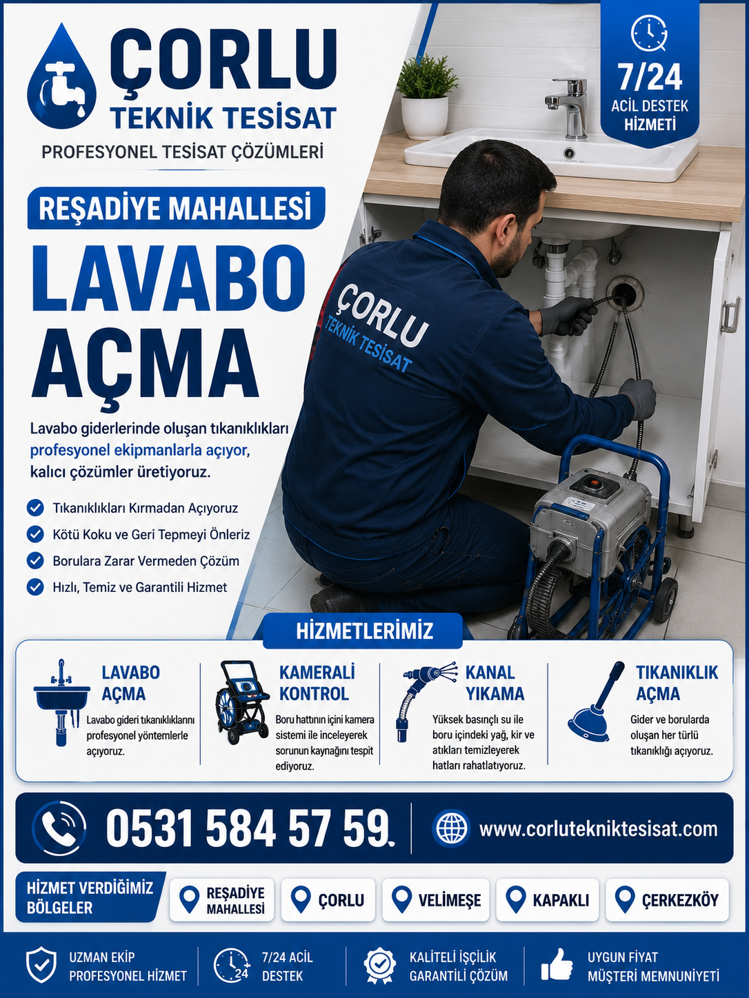 Çorlu Reşadiye Mahallesi Lavabo Açma