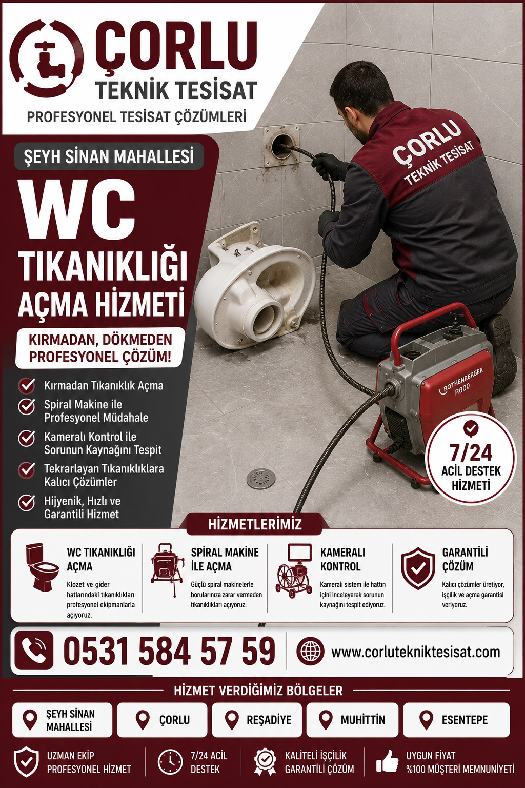 Şeyh Sinan Mahallesi WC Tıkanıklığı Açma Hizmeti | Çorlu Teknik Tesisat