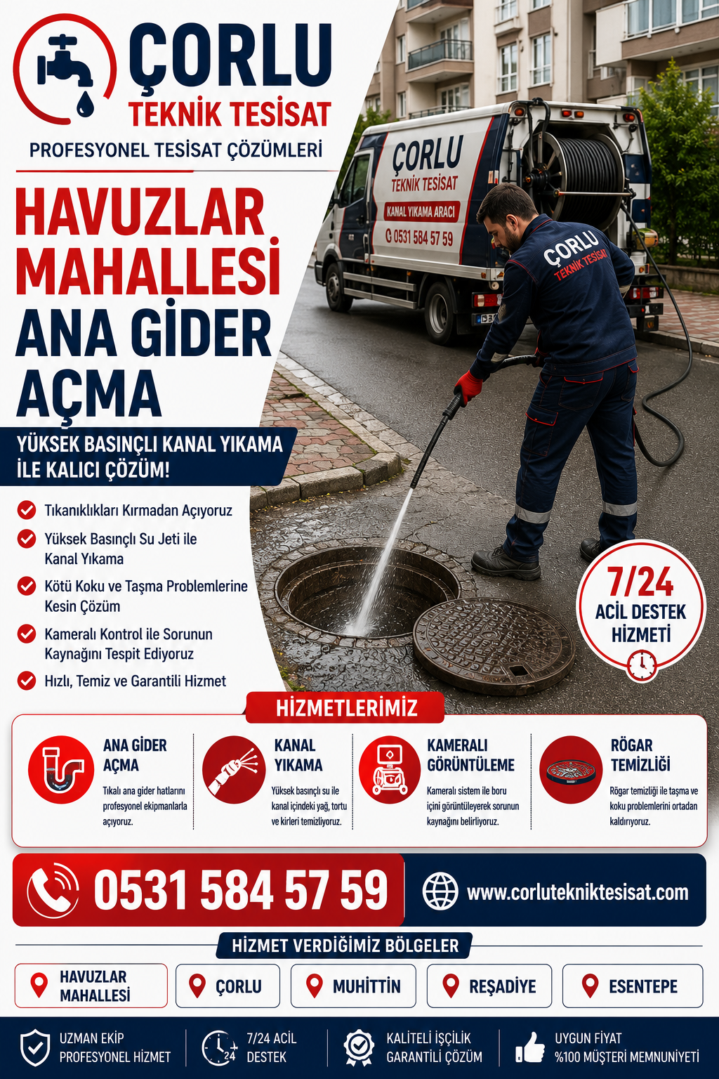 Havuzlar Mahallesi Ana Gider Tıkanıklığı Açma ve Kanal Yıkama | Çorlu Teknik Tesisat