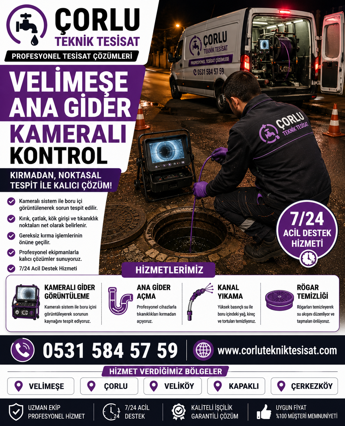 Velimeşe Ana Gider Kameralı Kontrol ve Tıkanıklık Açma Hizmeti