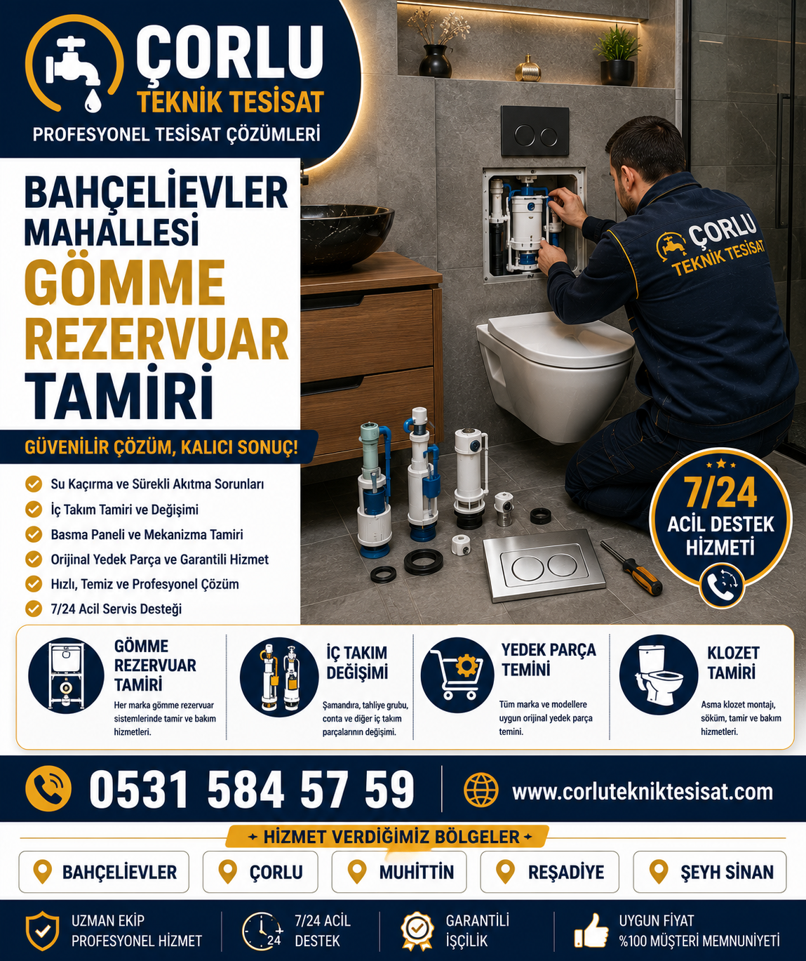 Çorlu Bahçelievler Mahallesi Gömme Rezervuar Tamiri ve İç Takım Değişimi