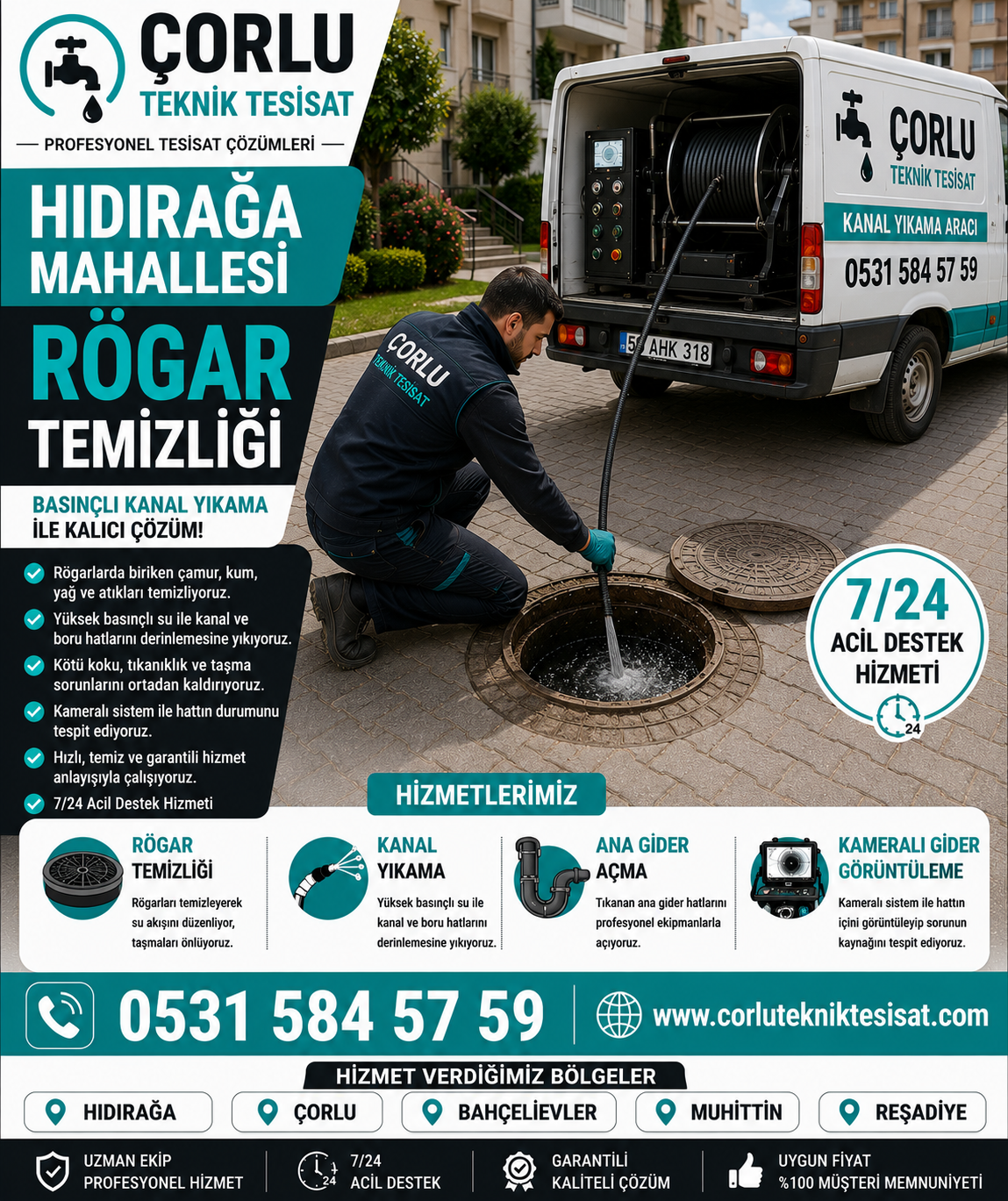 Çorlu Hıdırağa Mahallesi Rögar Temizliği ve Basınçlı Kanal Yıkama Hizmeti