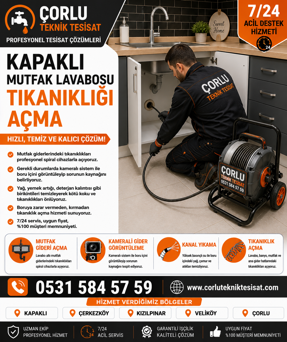 Kapaklı Mutfak Lavabosu Tıkanıklığı Açma Hizmeti