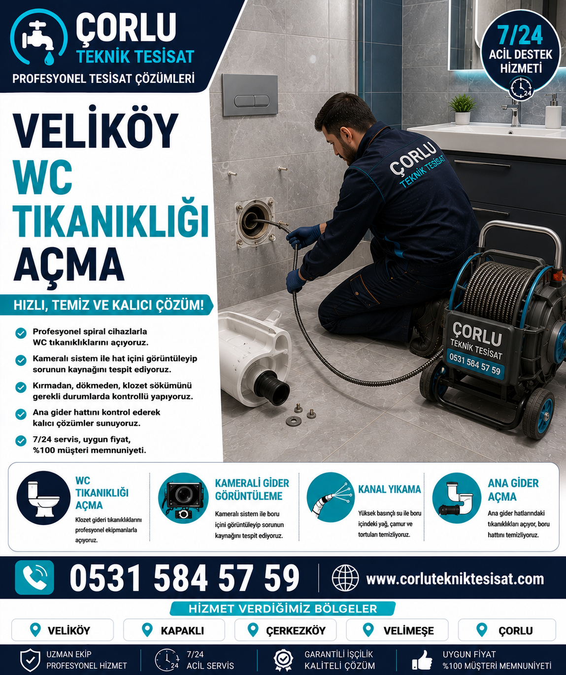 Veliköy WC Tıkanıklığı Açma ve Klozet Gideri Temizleme Hizmeti
