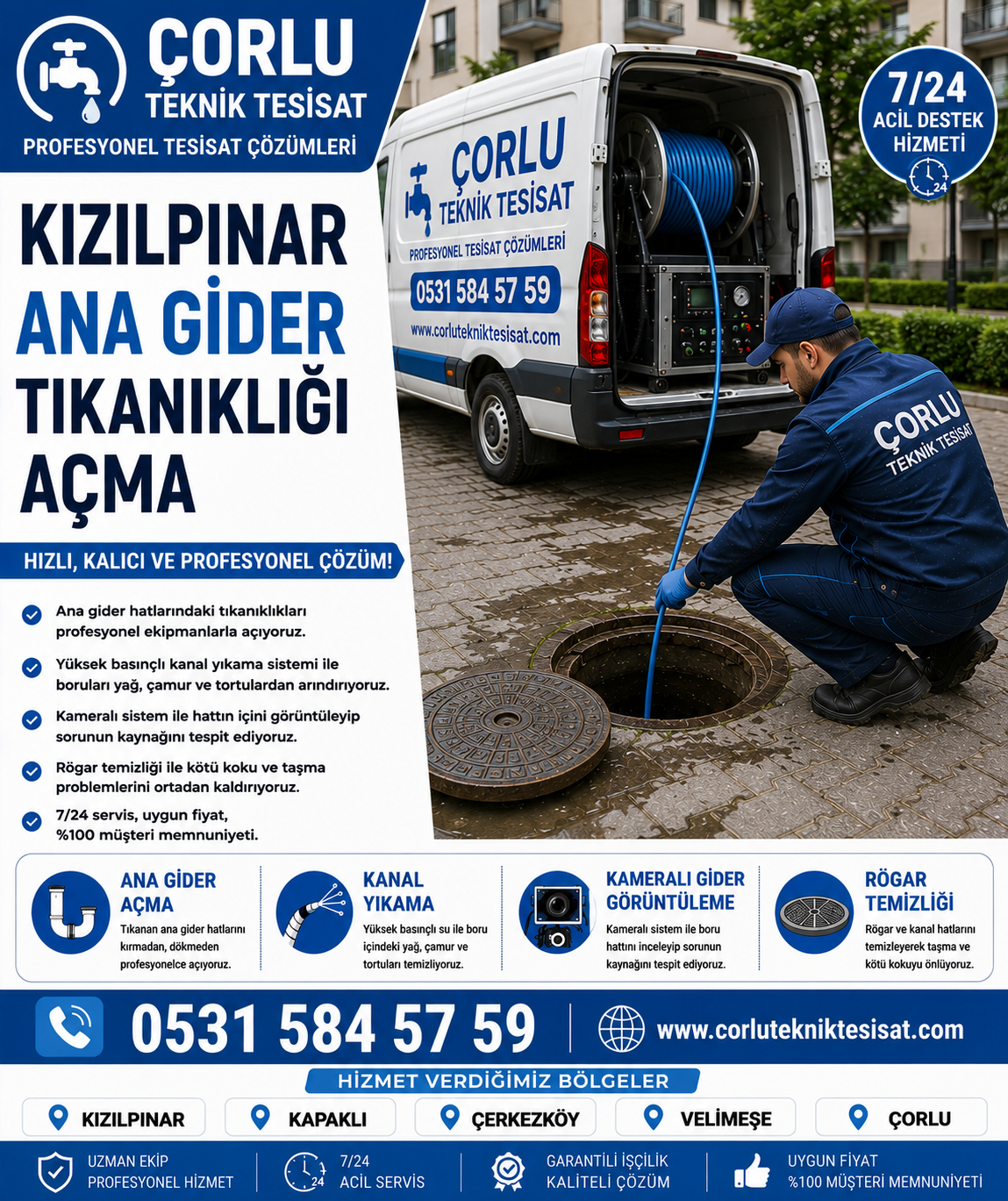 Kızılpınar Ana Gider Tıkanıklığı Açma ve Kanal Yıkama Hizmeti